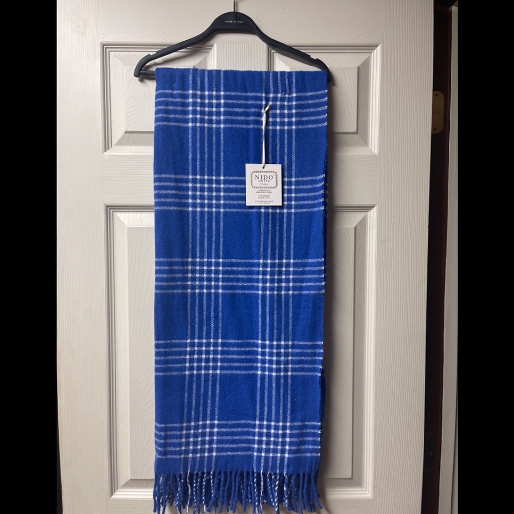 Nido Notte Italia Oversized Throw Blanket Made In Italy Cotton Blend 51x67 Plaid